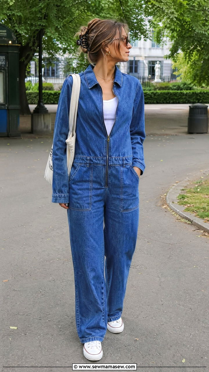 Denim Jumpsuit With Canvas Sneakers Outfit - 35 Copenhagen outfit ideas
