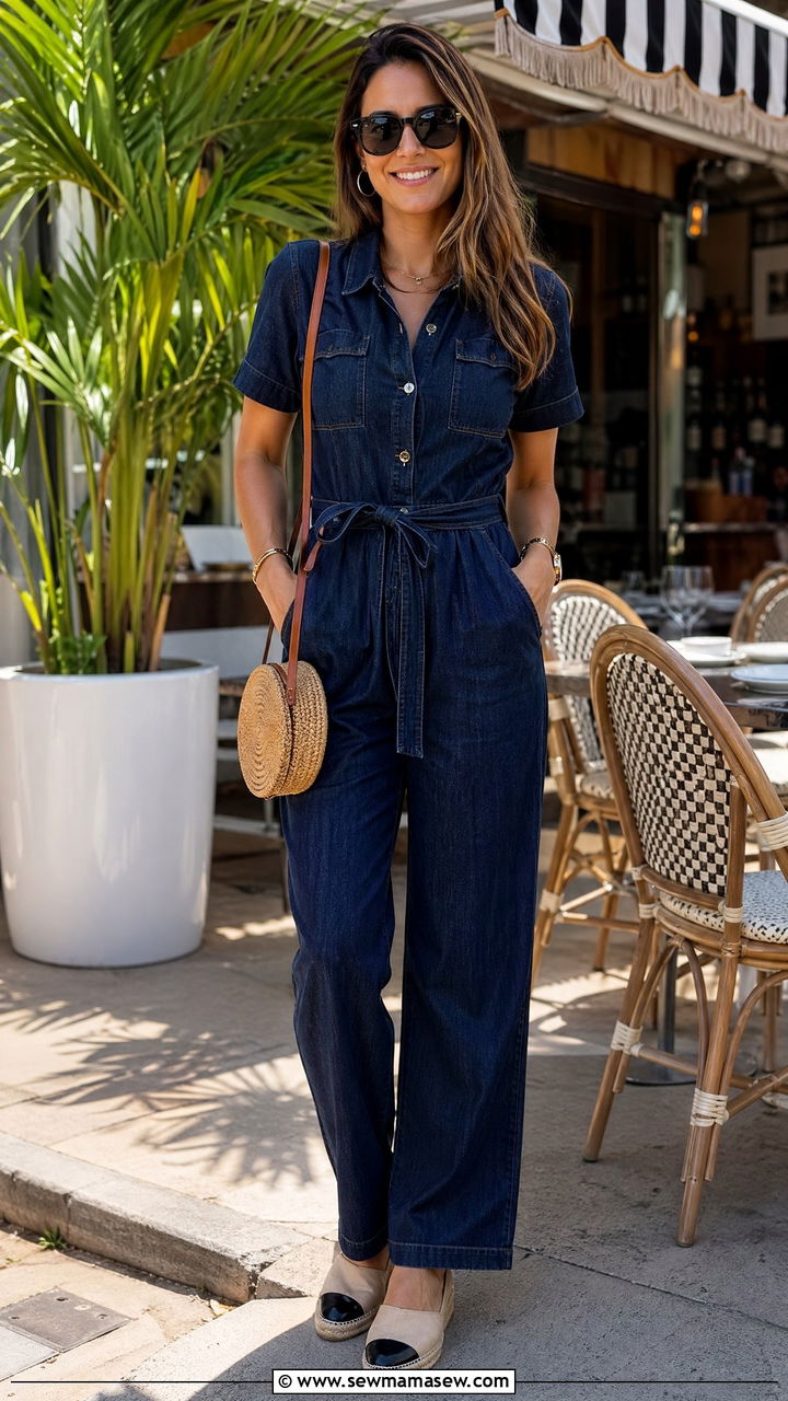 Denim Jumpsuit With a Belt and Espadrilles - 40 trendy outfits for women