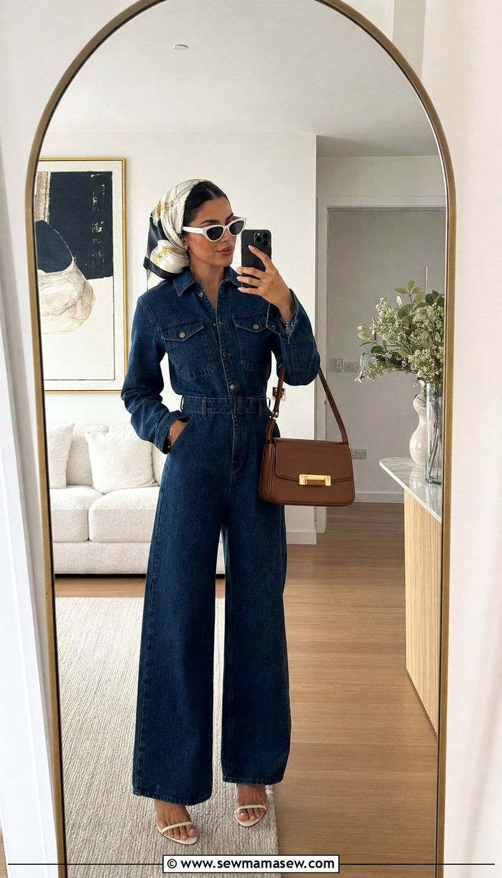 Denim Jumpsuit with Headscarf Modest Outfit - 35 modest classy outfits aesthetic