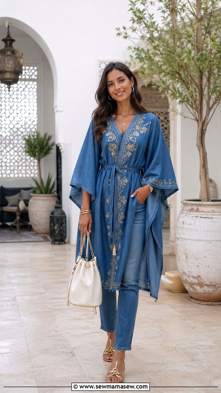 Denim Kaftan With Straight Leg Jeans - 40 All denim blue outfit ideas