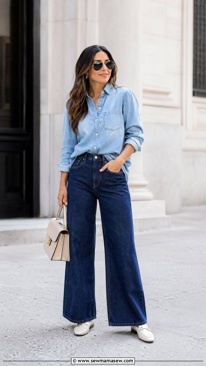 Denim On Denim With A Chambray Shirt And White Loafers - 35 casual outfits aesthetic