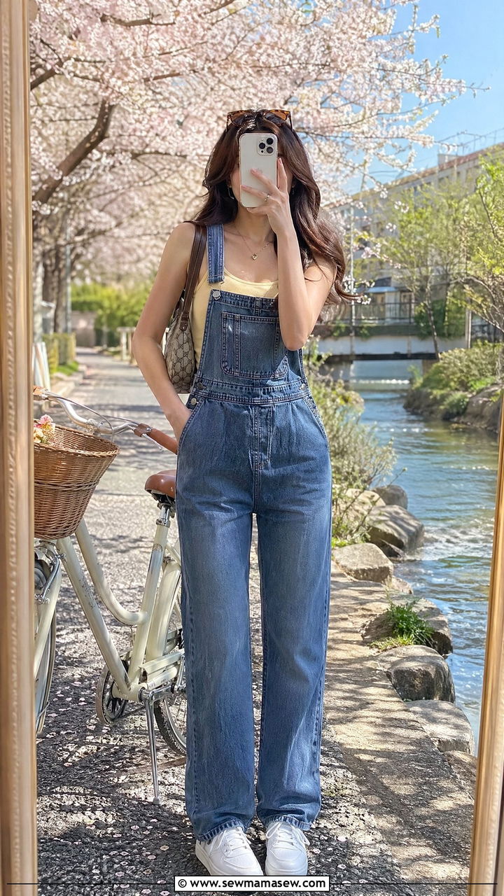 Denim Overalls And Lightweight Pastel Top Outfit Spring Japan - 35 Spring Japan outfit ideas