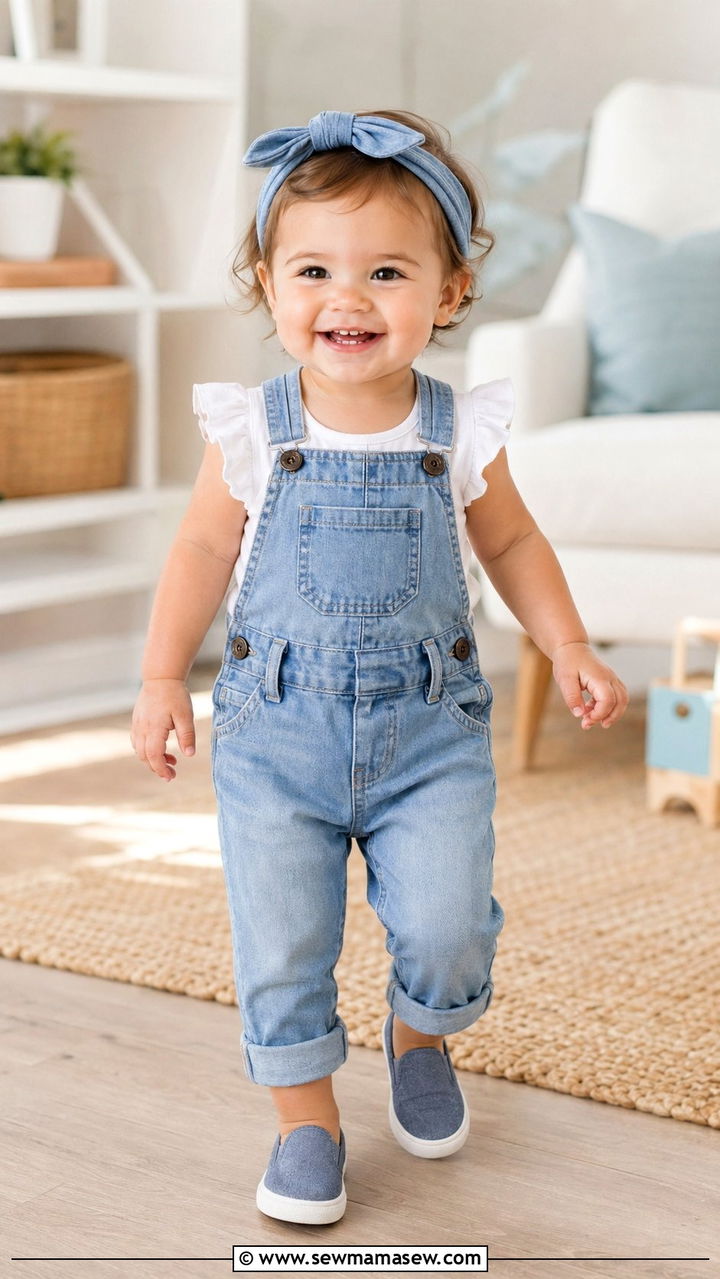Denim Overalls and Tee Outfit - 30 Baby girl outfit ideas