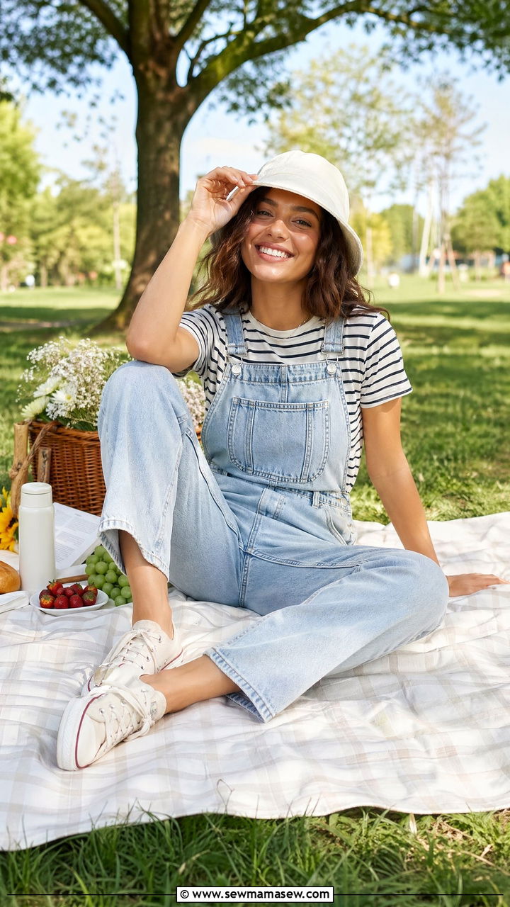 Denim Overalls with Canvas Sneakers - 35 What to wear for a spring picnic