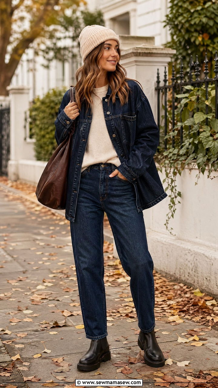 Denim Shacket and Matching Jeans - 35 Denim matching set outfit ideas