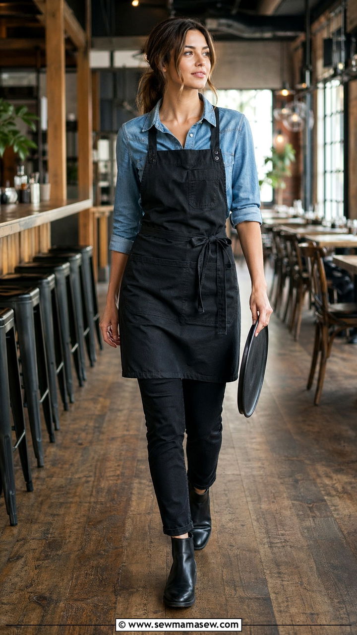 Denim Shirt And Black Jeans Modern Server Outfit - 30 Server outfit ideas