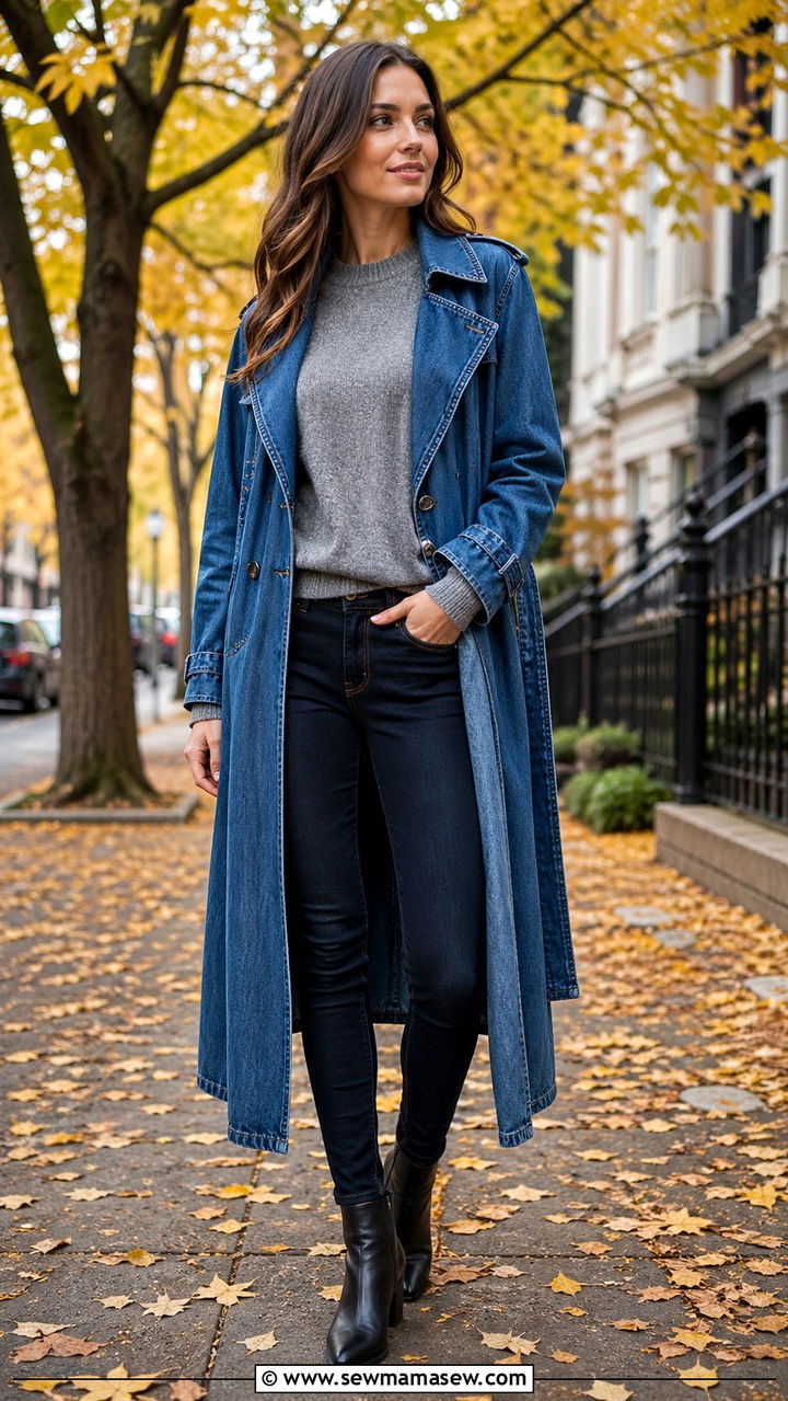Denim Trench Coat With Skinny Jeans - 40 All denim blue outfit ideas