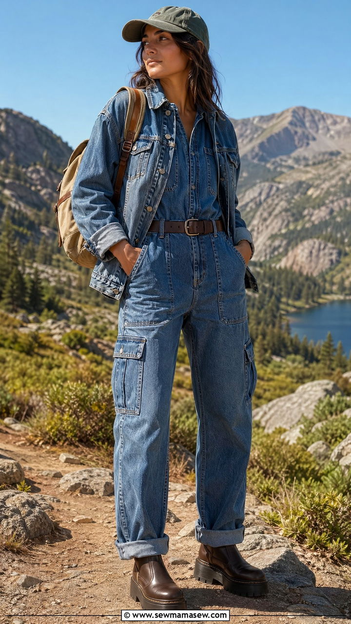 Denim Utility Jumpsuit With Matching Jacket - 35 Denim matching set outfit ideas