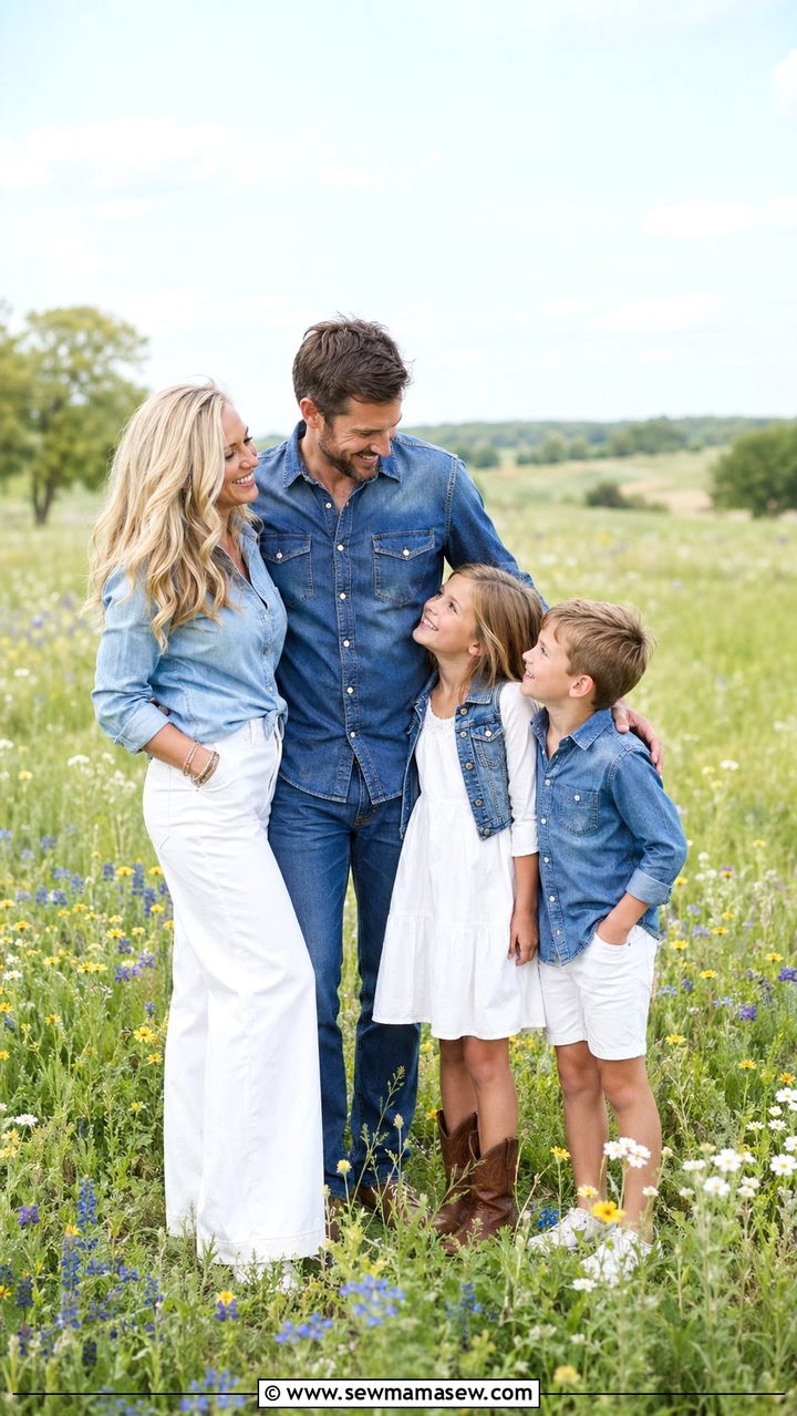 Denim and White Family Picture Outfits Spring - 30 What to wear for spring family photos