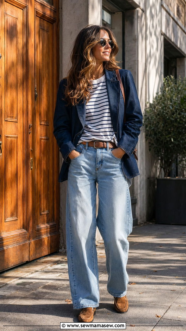 Denim blazer with baggy jeans double denim - 30 Baggy jeans outfit ideas with a blazer