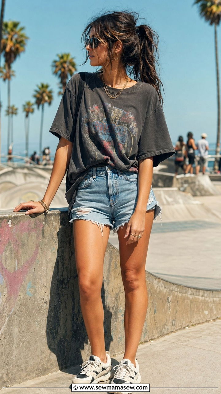 Denim cut offs and band tee outfit - 30 90s summer outfits