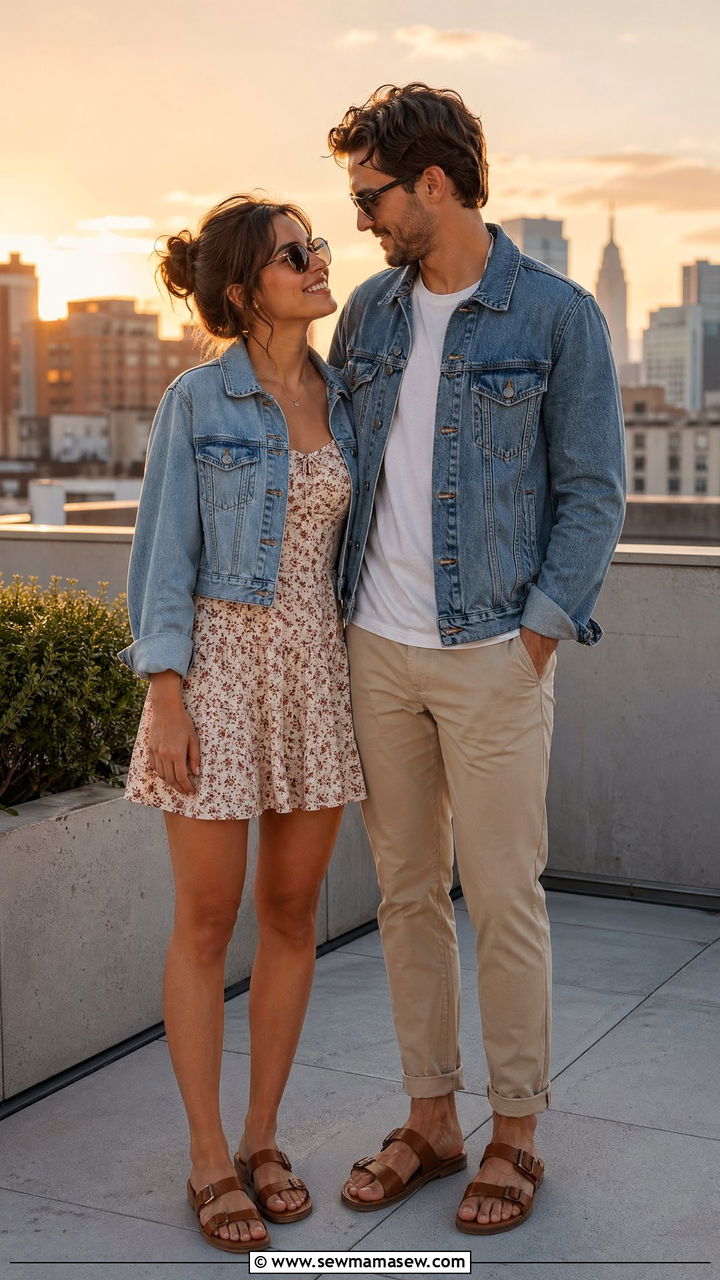 Denim jacket and summer dress couple outfit - 35 Summer matching outfits for couples