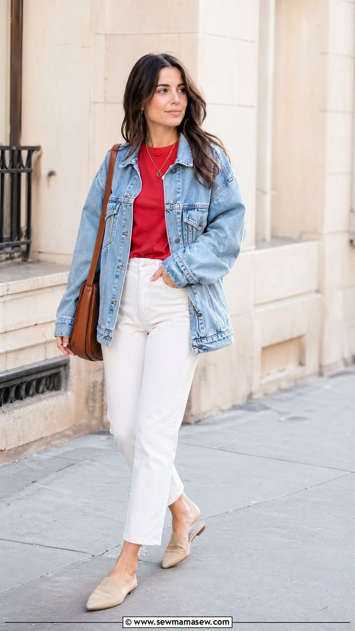 Denim jacket and white jeans outfit - 35 Spring errands outfit ideas