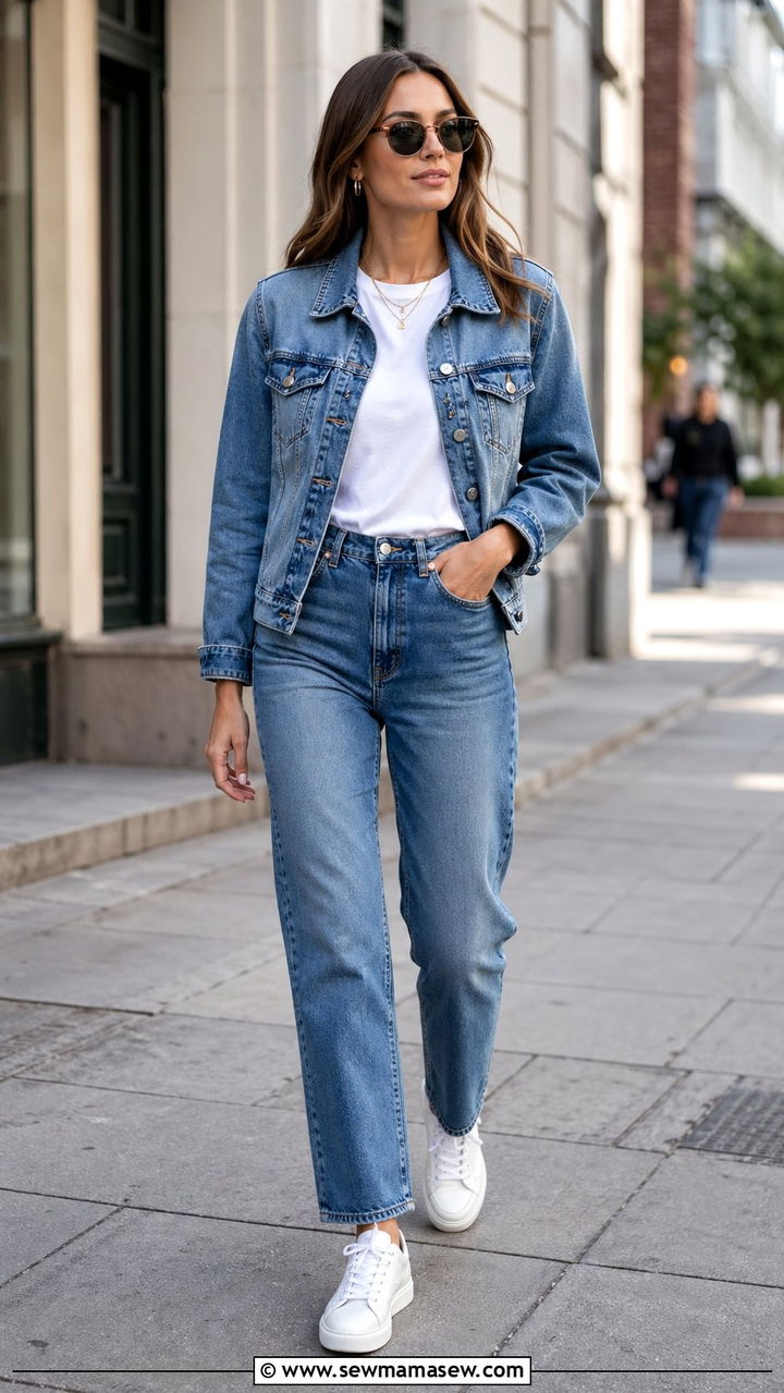 Denim jacket straight leg jeans and white tee outfit - 35 Pinterest outfits