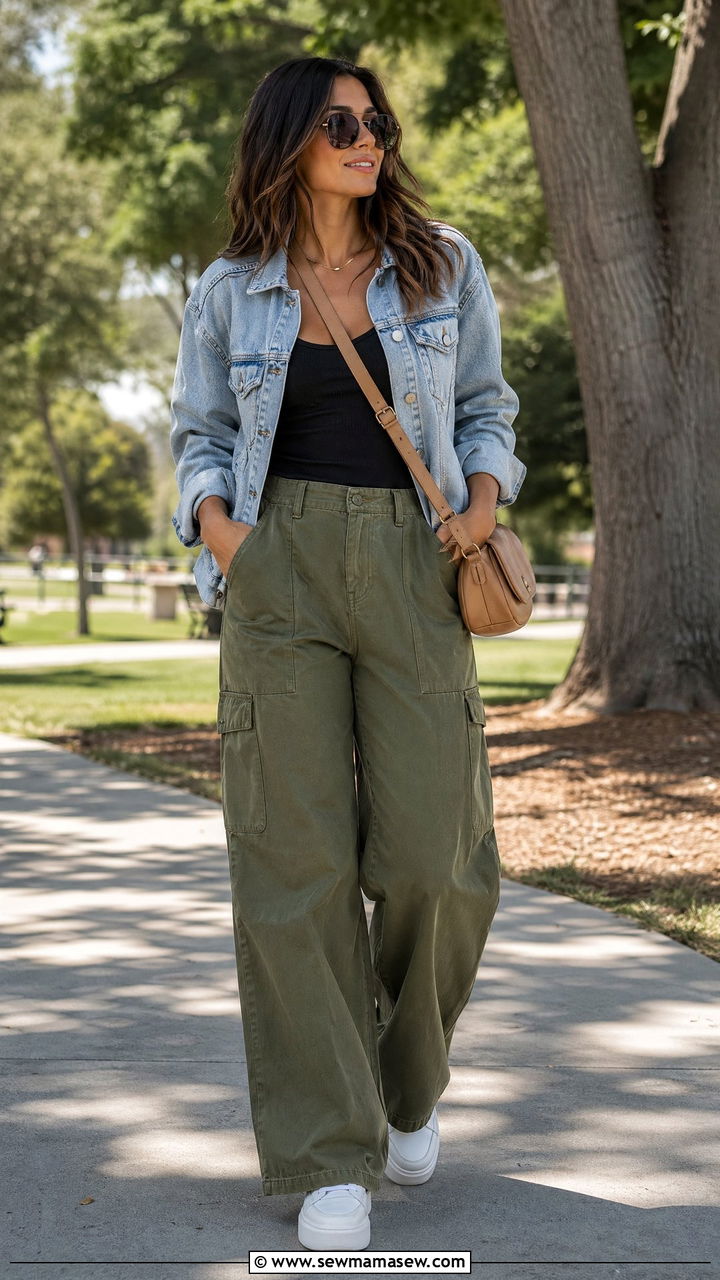 Denim jacket with wide leg pants - 35 wide leg pants outfits