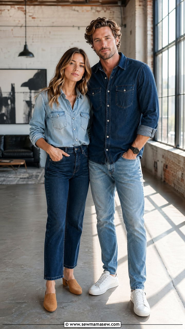 Denim on Denim Coordinated Couple Outfit - 35 Couples photoshoot outfit ideas