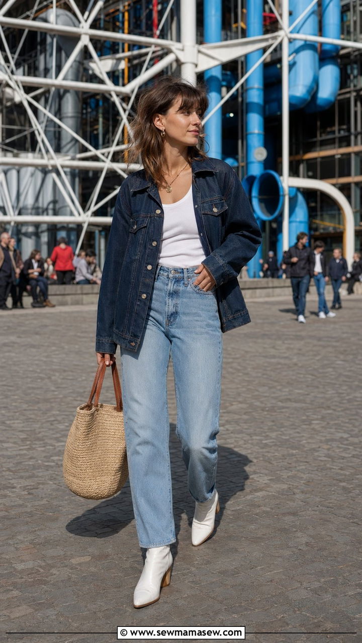 Denim on Denim Outfit - 35 Parisian travel outfits