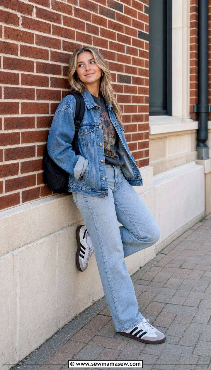 Denim on Denim with a Graphic Tee - 30 Back to school outfit ideas college sophomore