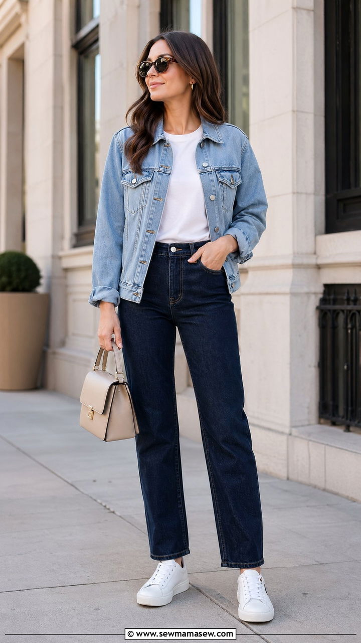 Denim on denim outfit with a denim jacket - 35 denim jacket outfit ideas for women