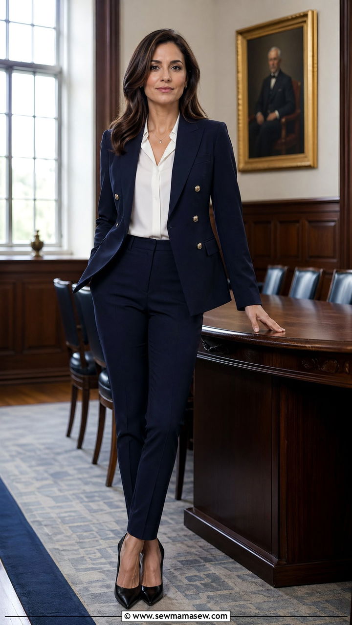 Double Breasted Blazer With Cigarette Trousers And Pumps - 35 College professor outfit ideas