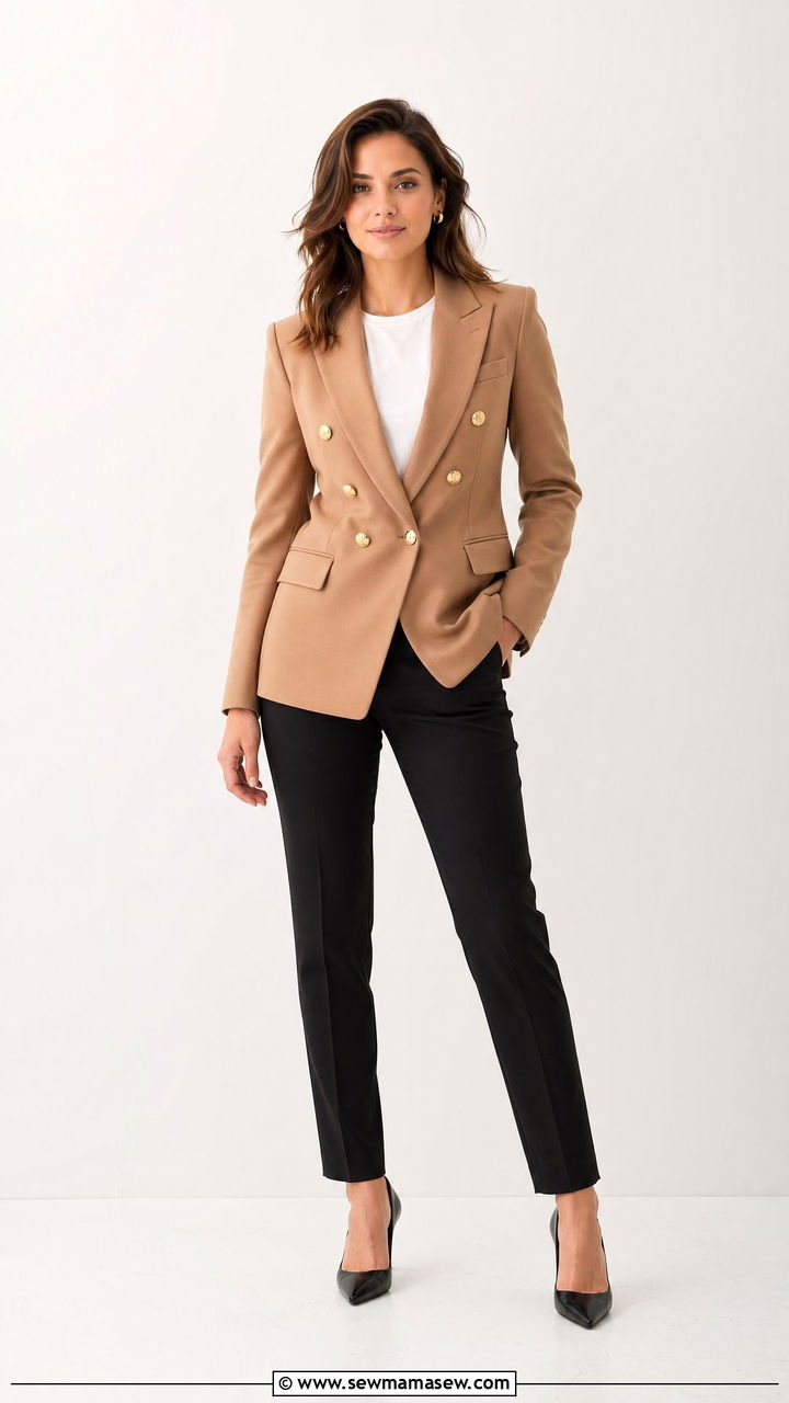 Double Breasted Blazer With Slim Leg Trousers - 35 Classic business casual outfits