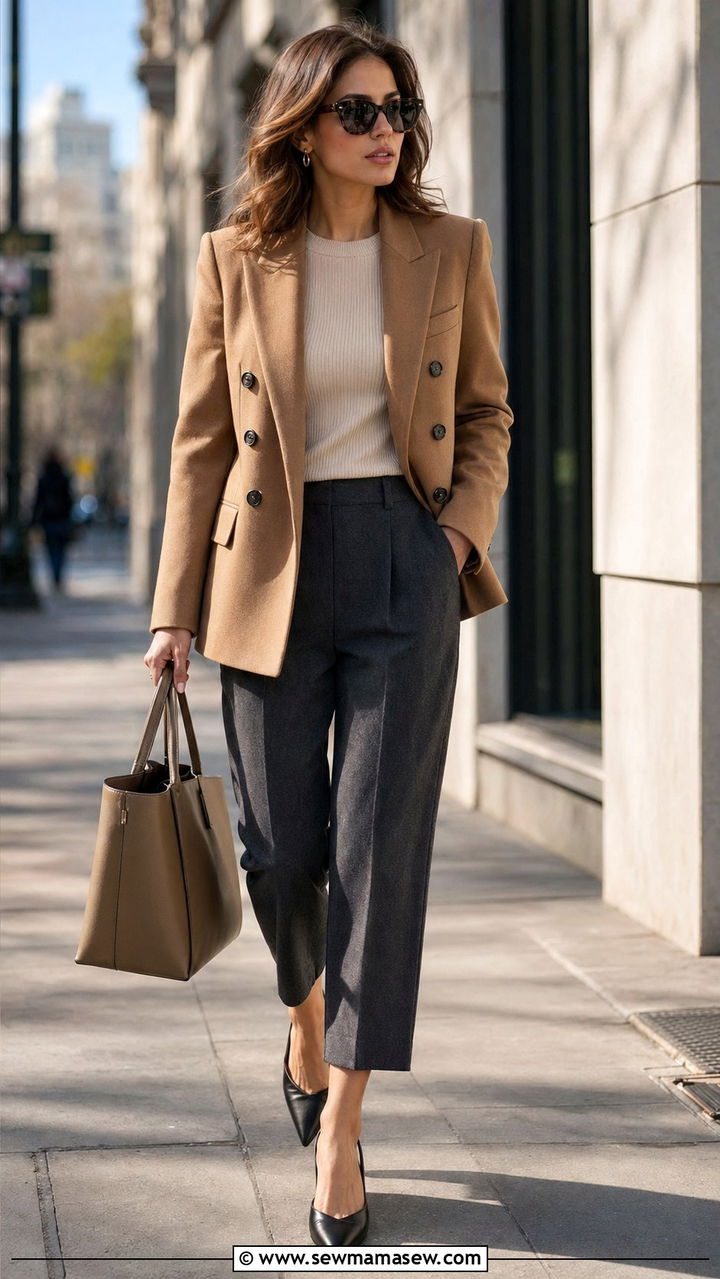 Double Breasted Blazer and Cropped Wool Trousers - 35 Quiet luxury work outfits