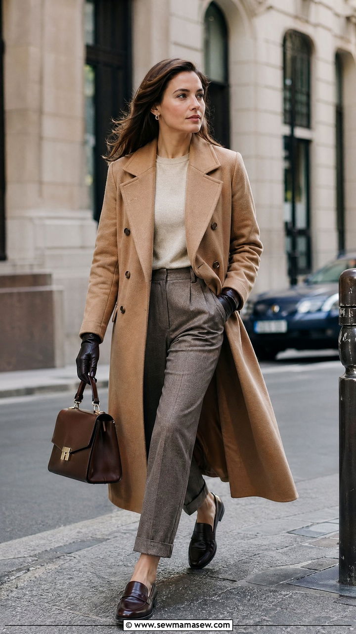 Double Breasted Coat And Tailored Pants - 35 classy 90s outfits