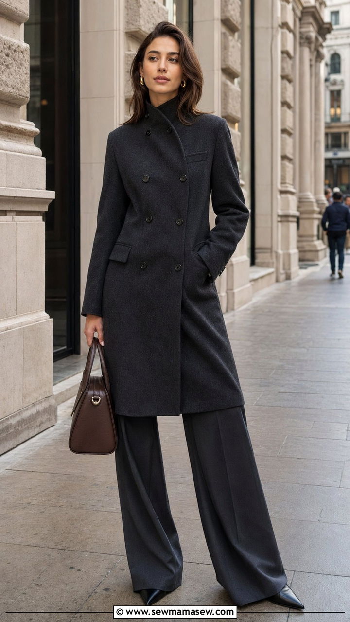 Double Breasted Coat and Wide Leg Trousers Outfit - 35 Old money outfits 2026