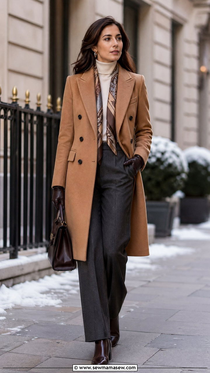 Double Breasted Wool Coat With Leather Gloves Outfit - 35 classy quiet luxury outfits