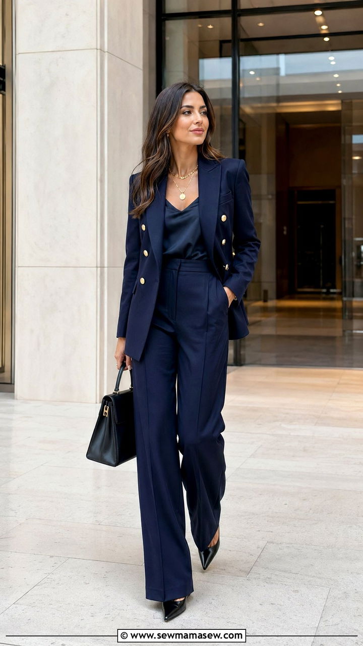 Double breasted blazer with matching tailored trousers - 30 Best blazers for tall women