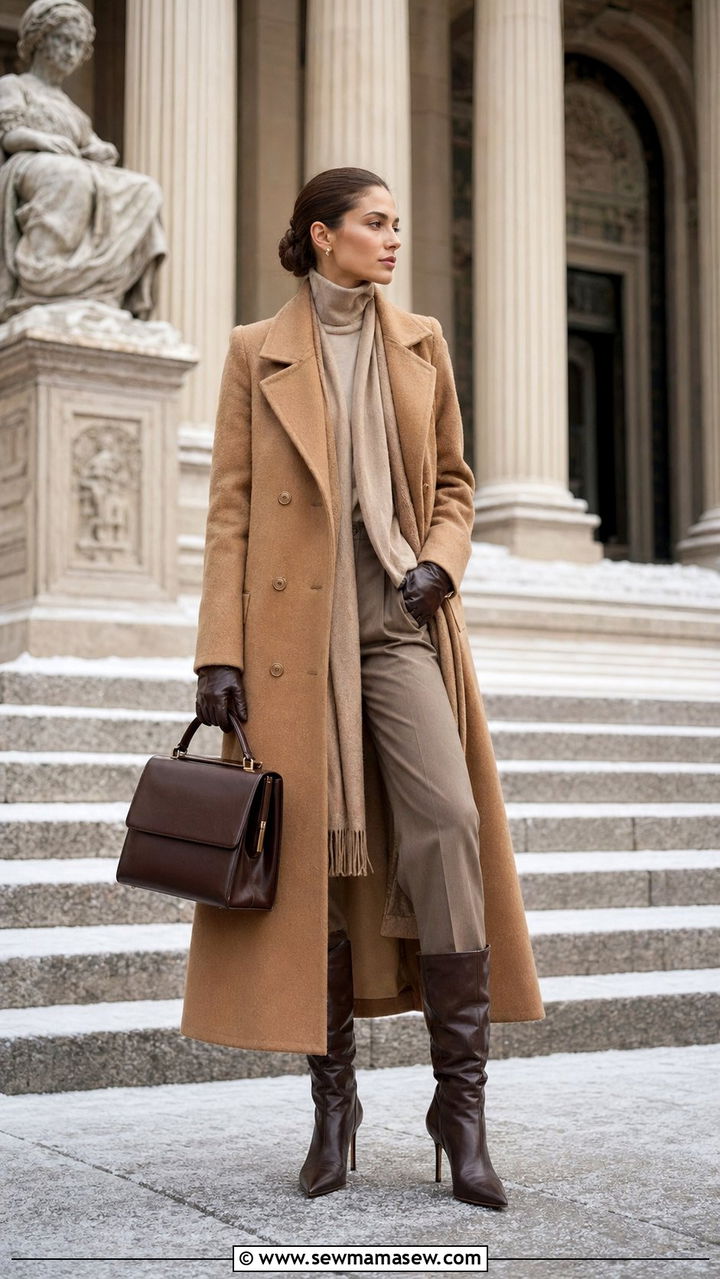 Double breasted coat and tailored trousers - 35 Museum visit outfit ideas