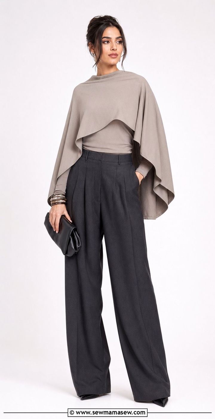 Draped Cape Top and Relaxed Trousers Modest Outfit - 35 modest classy outfits aesthetic