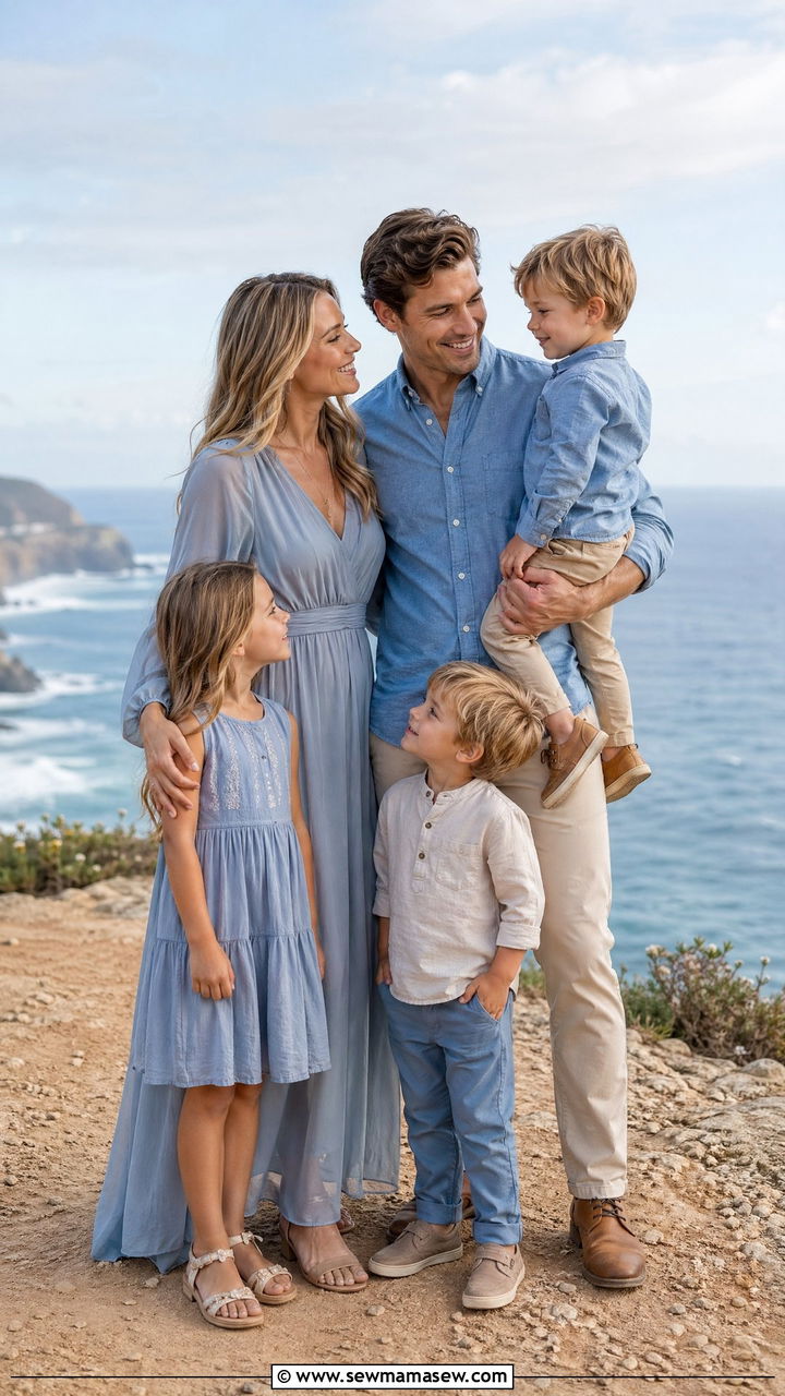 Dusty Blue and Beige Family Picture Outfit - 35 spring family photoshoot outfit ideas