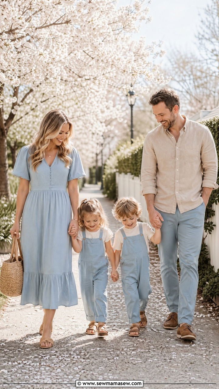 Dusty Blue and Tan Spring Family Outfits - 35 spring family photo outfit ideas