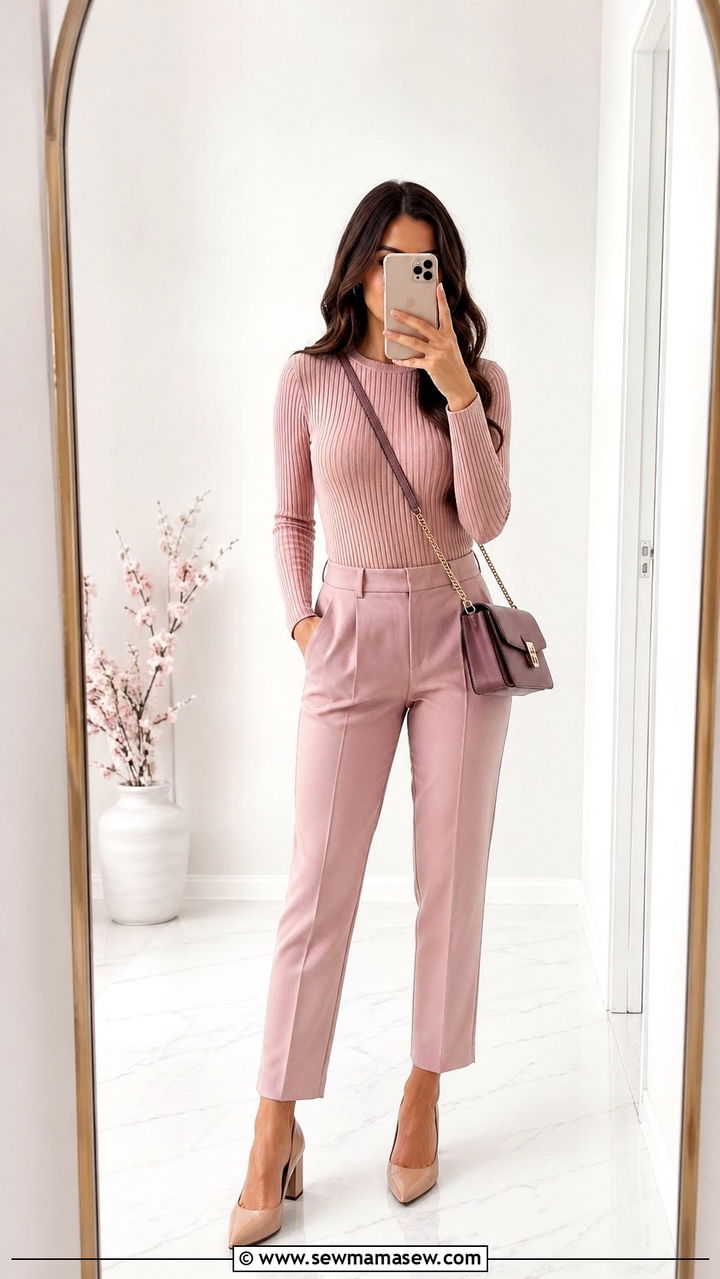 Dusty Pink Monochrome Spring Outfit - 30 spring monochrome outfit ideas