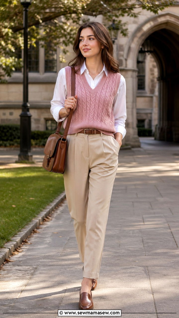 Dusty Pink Sweater Vest Outfit With White Shirt - 40 All dusty pink outfit ideas
