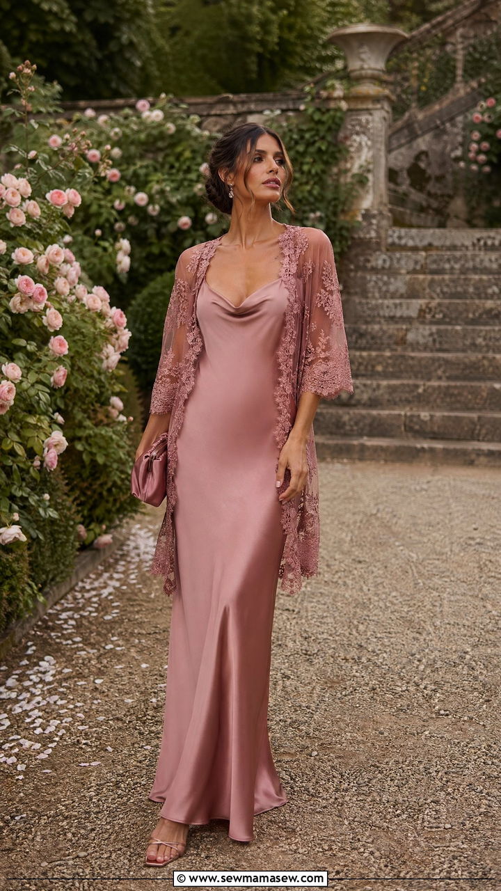 Dusty Rose Satin Slip Dress Outfit - 35 Wedding guest outfits for tall women