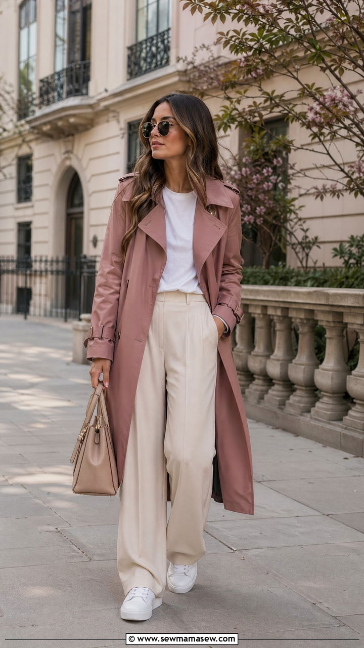 Dusty Rose Trench Coat Outfit - 35 Spring outfits in pastel