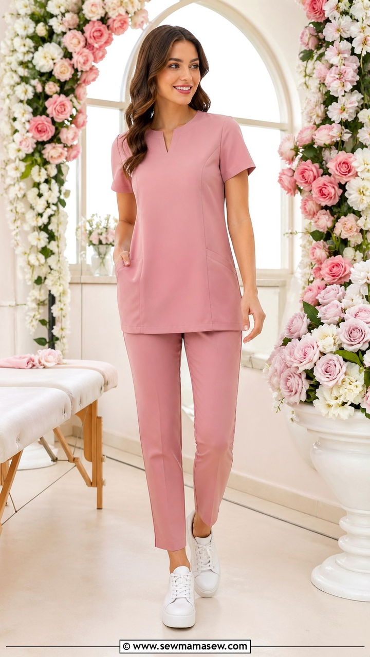 Dusty Rose Tunic With Slim Ankle Pants Spa Outfit - 30 Spa esthetician outfit ideas