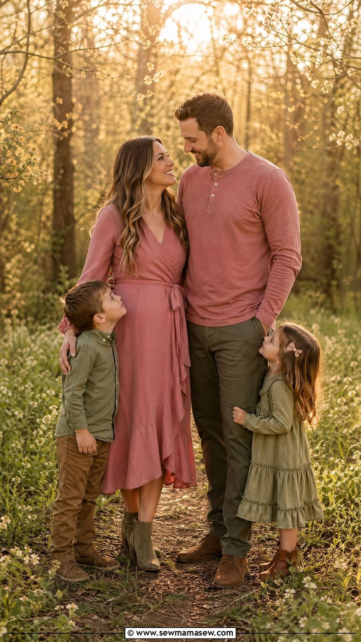 Dusty Rose and Olive Green Spring Look - 35 spring family photoshoot outfit ideas