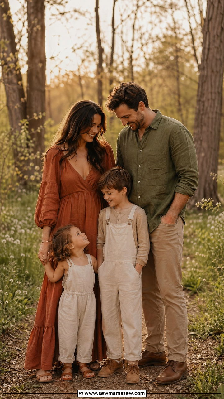 Earth Tone Linen Spring Family Photo Outfit - 35 spring family photoshoot outfit ideas
