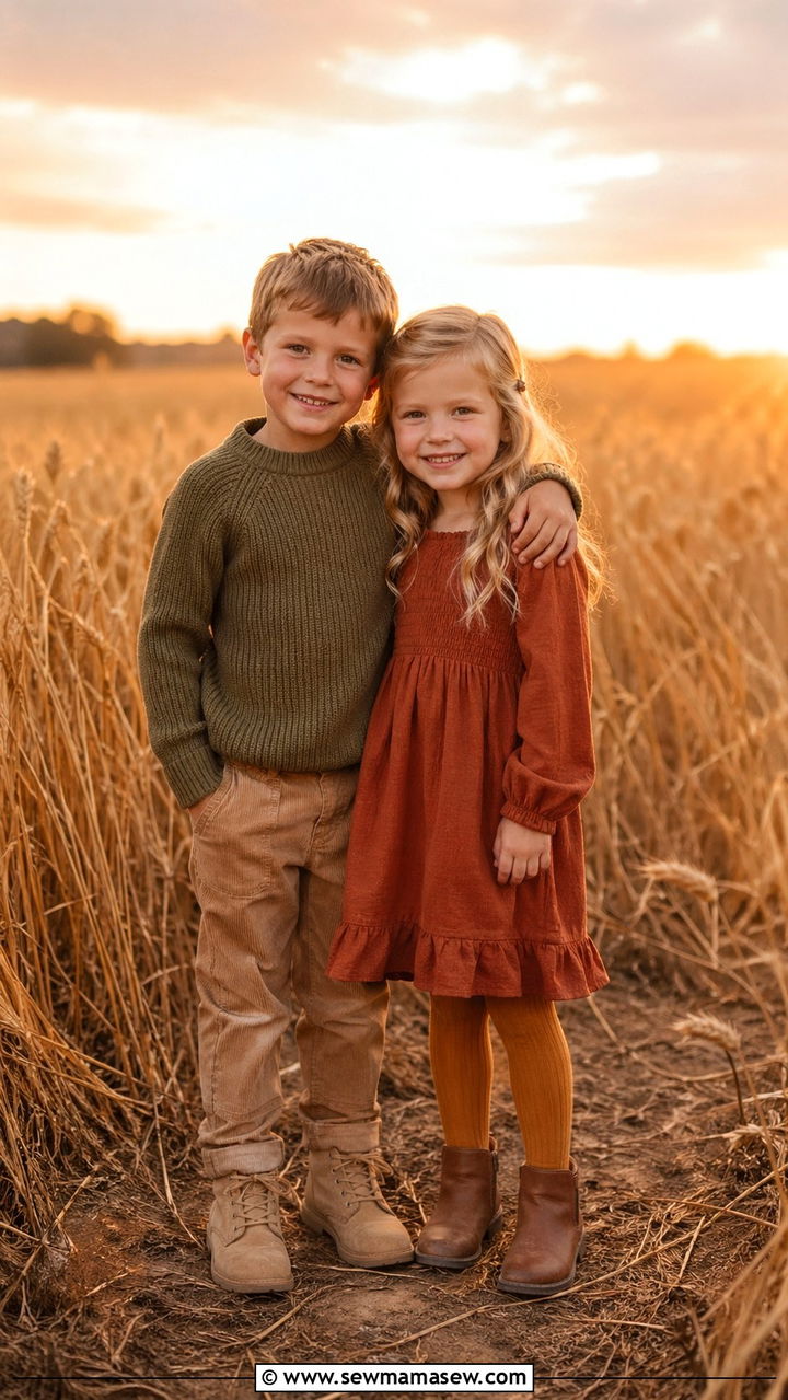 Earthy Rust and Olive Green Sibling Outfits - 30 Sibling photoshoot outfit ideas
