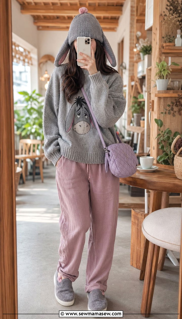 Eeyore Soft Gray and Pink Cozy Outfit - 30 Aesthetic Disney outfits