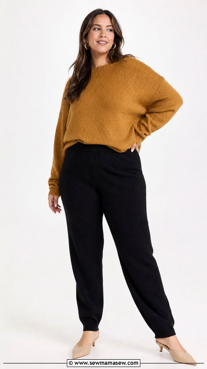 Elastic Waist Knit Pants With Mustard Sweater - 30 Best pants for curvy women