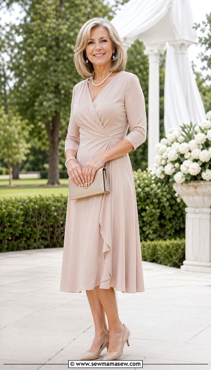 Elegant Midi Dress With Kitten Heels - 35 Graduation outfits for women over 50
