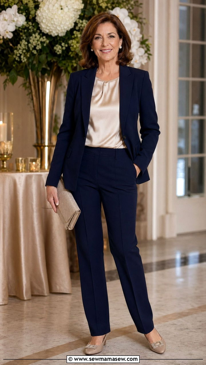 Elegant Pantsuit With Silk Blouse - 35 Outfit ideas for women over 75