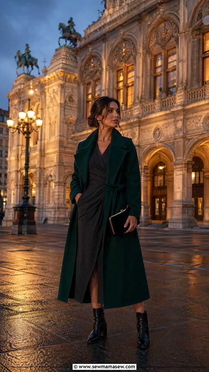 Elegant Wrap Coat With Midi Dress And Block Heel Boots - 35 Vienna outfit ideas