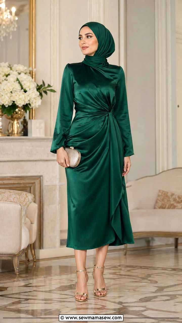 Elegant satin midi dress with heels - 35 Modest outfit ideas for hijabis