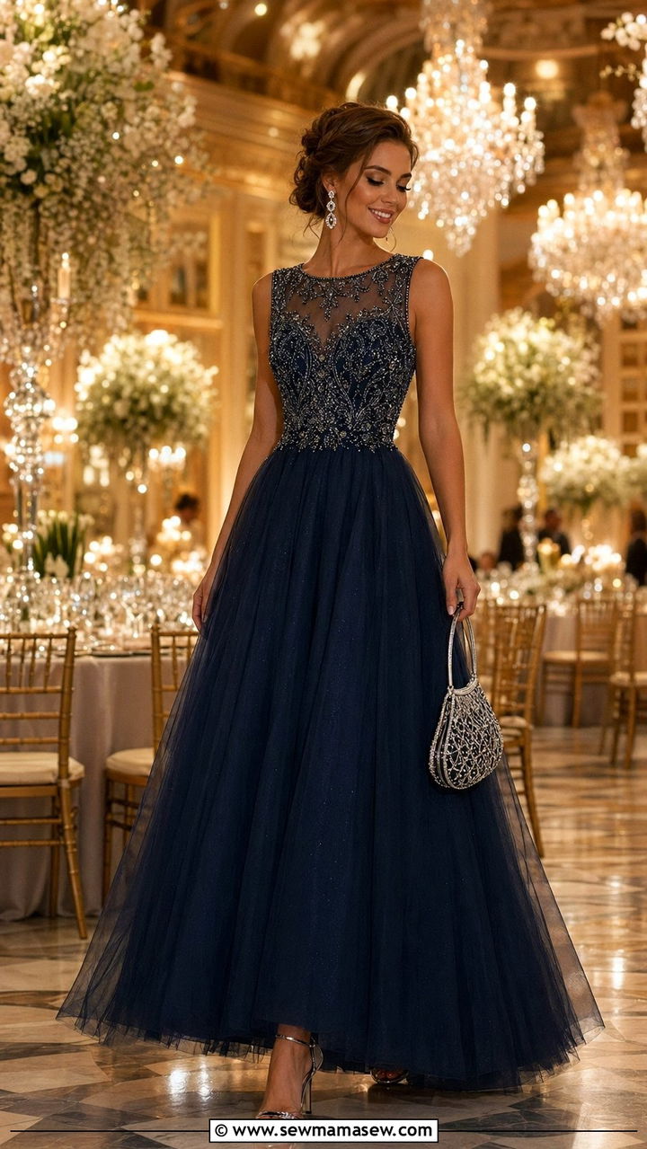 Embellished Bodice Gown Wedding Guest Outfit - 30 Wedding guest outfits for pear shape