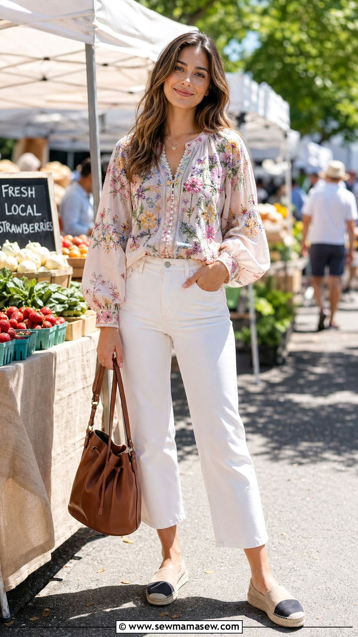 Embroidered Blouse And White Cropped Jeans - 35 Romantic spring outfits